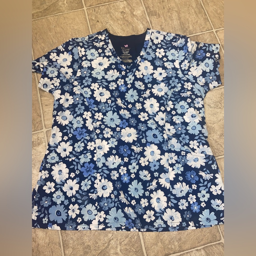 Floral Blue Scrub Top